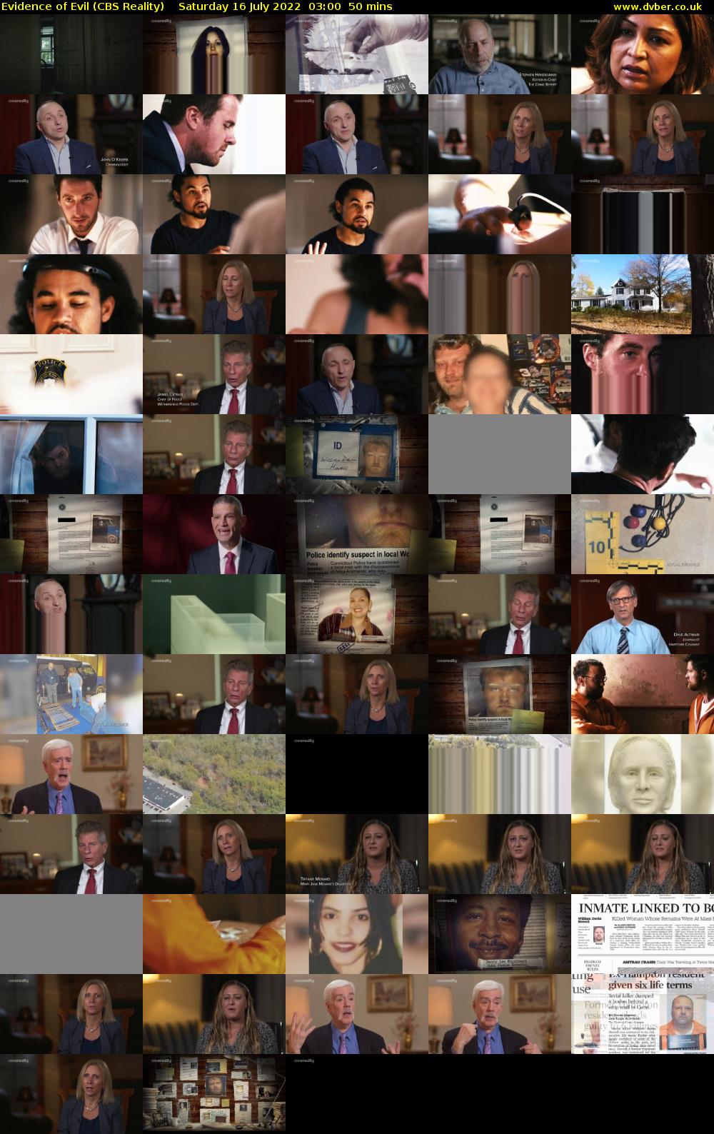 Evidence of Evil (CBS Reality) Saturday 16 July 2022 03:00 - 03:50