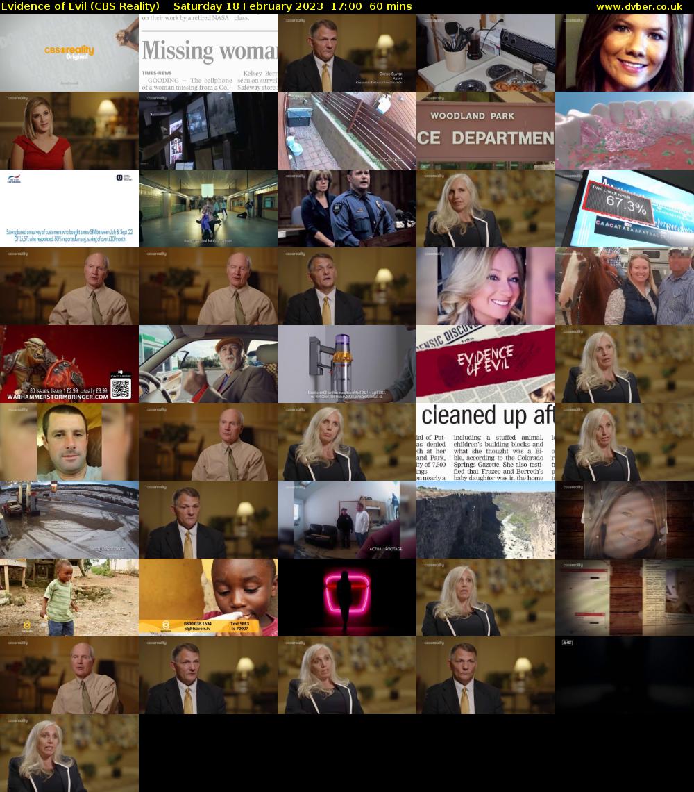 Evidence of Evil (CBS Reality) Saturday 18 February 2023 17:00 - 18:00