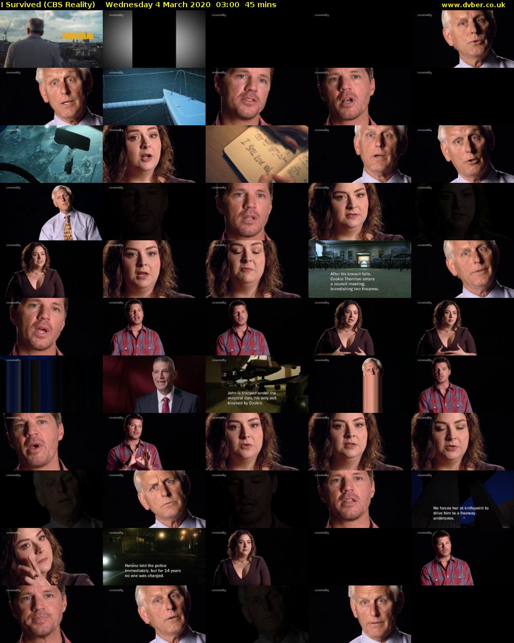 I Survived (CBS Reality) Wednesday 4 March 2020 03:00 - 03:45