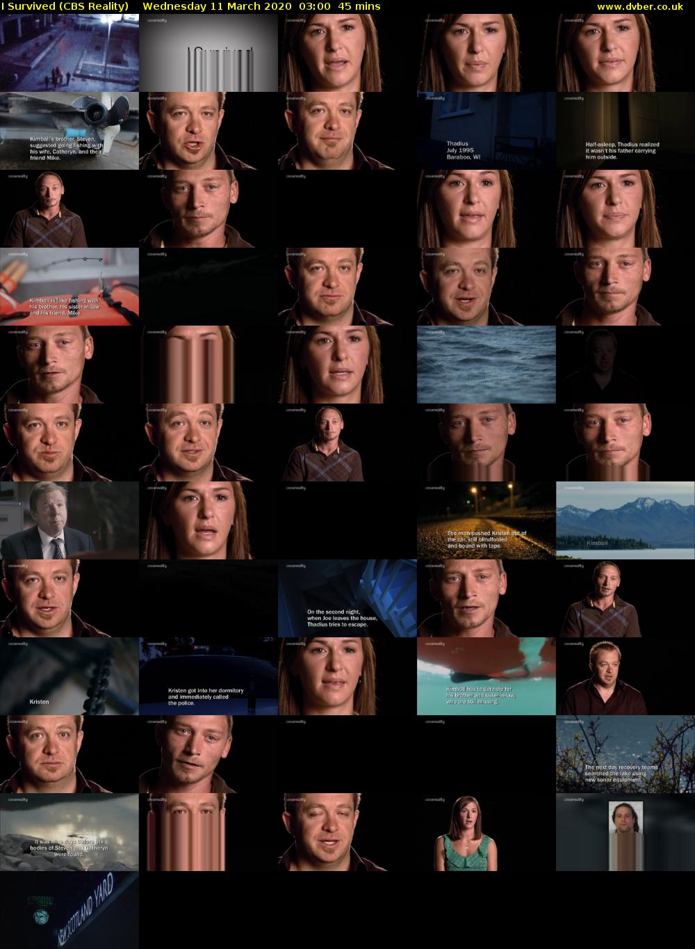I Survived (CBS Reality) Wednesday 11 March 2020 03:00 - 03:45