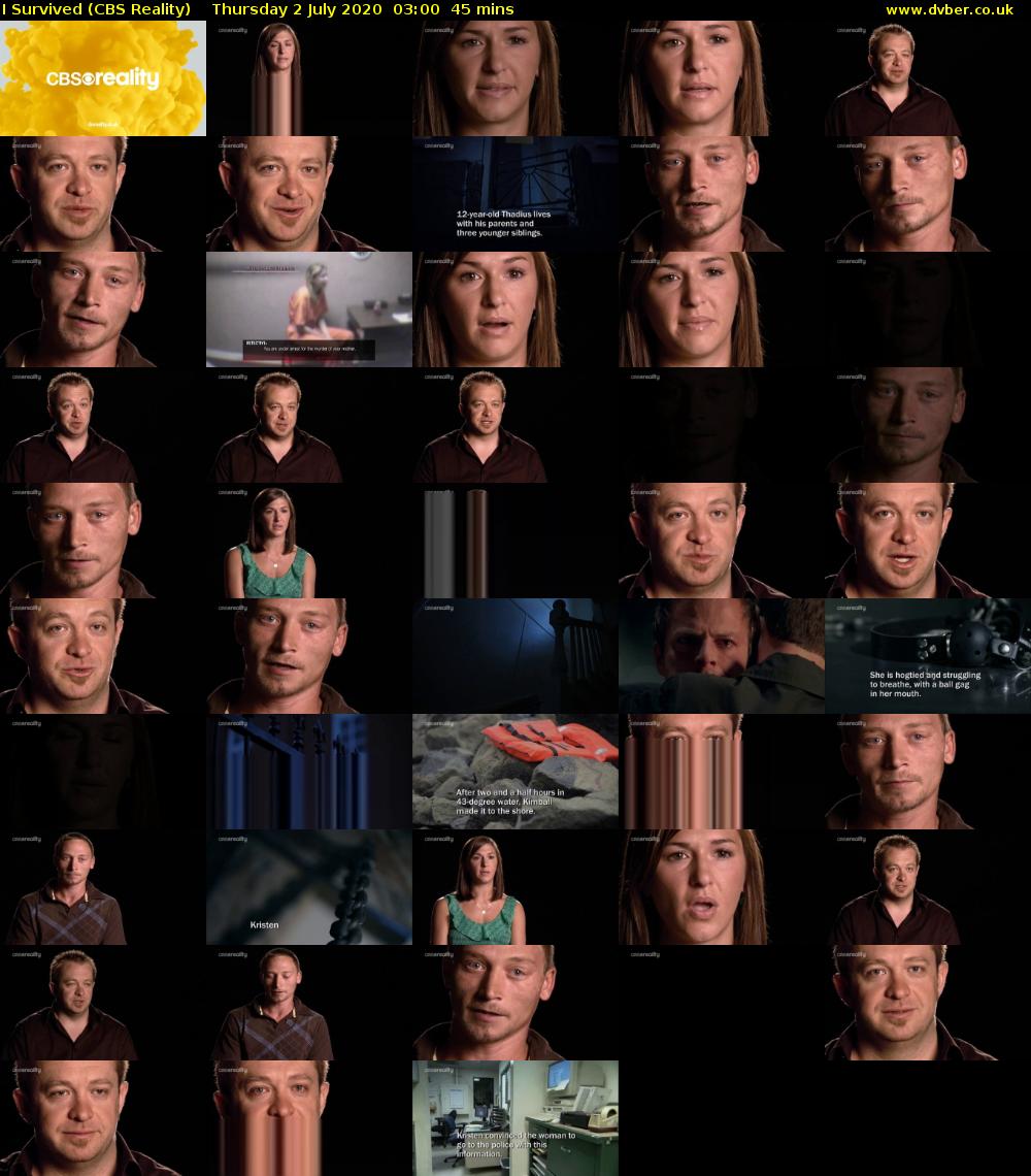 I Survived (CBS Reality) Thursday 2 July 2020 03:00 - 03:45
