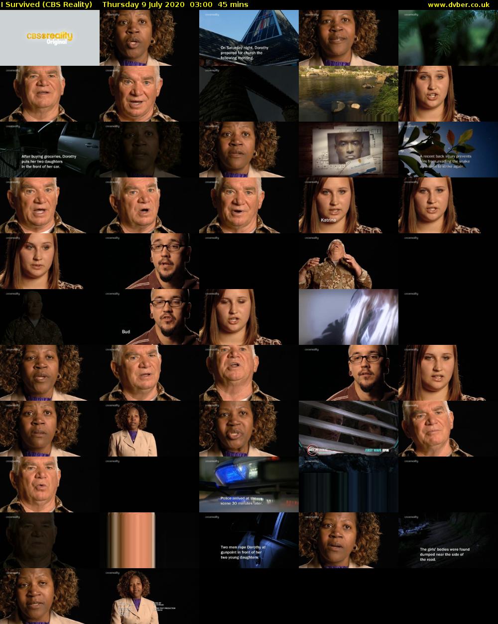 I Survived (CBS Reality) Thursday 9 July 2020 03:00 - 03:45