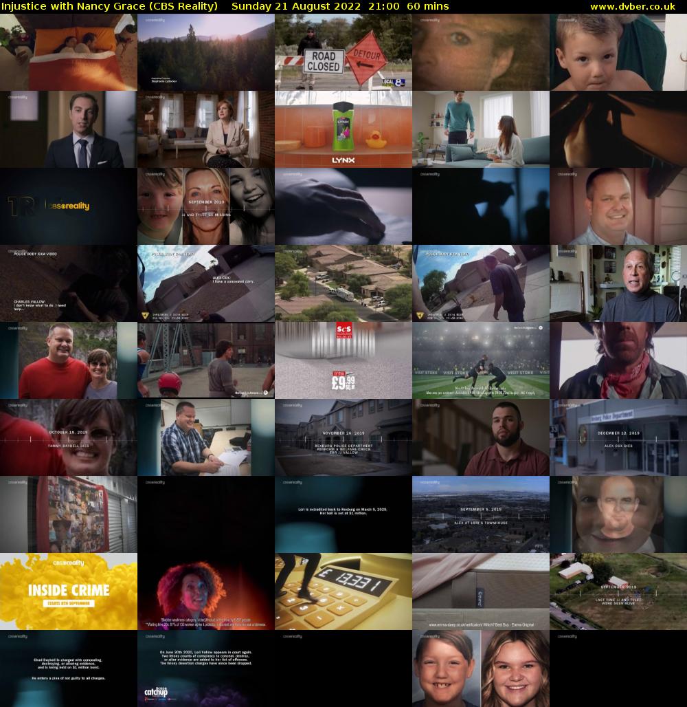 Injustice with Nancy Grace (CBS Reality) Sunday 21 August 2022 21:00 - 22:00