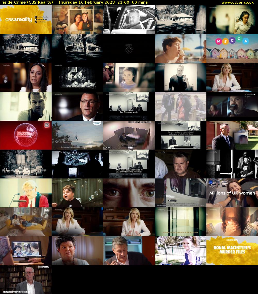 Inside Crime (CBS Reality) Thursday 16 February 2023 21:00 - 22:00