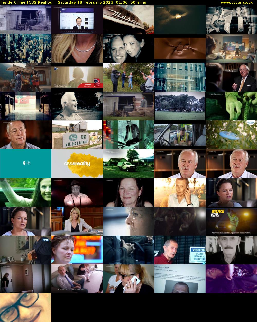 Inside Crime (CBS Reality) Saturday 18 February 2023 01:00 - 02:00