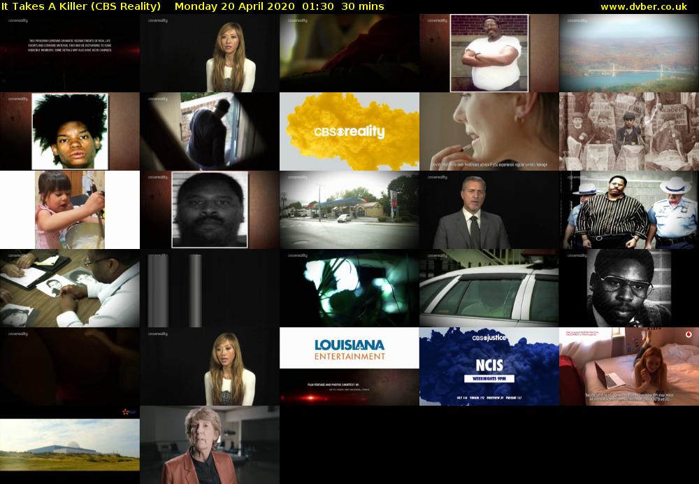 It Takes A Killer (CBS Reality) Monday 20 April 2020 01:30 - 02:00