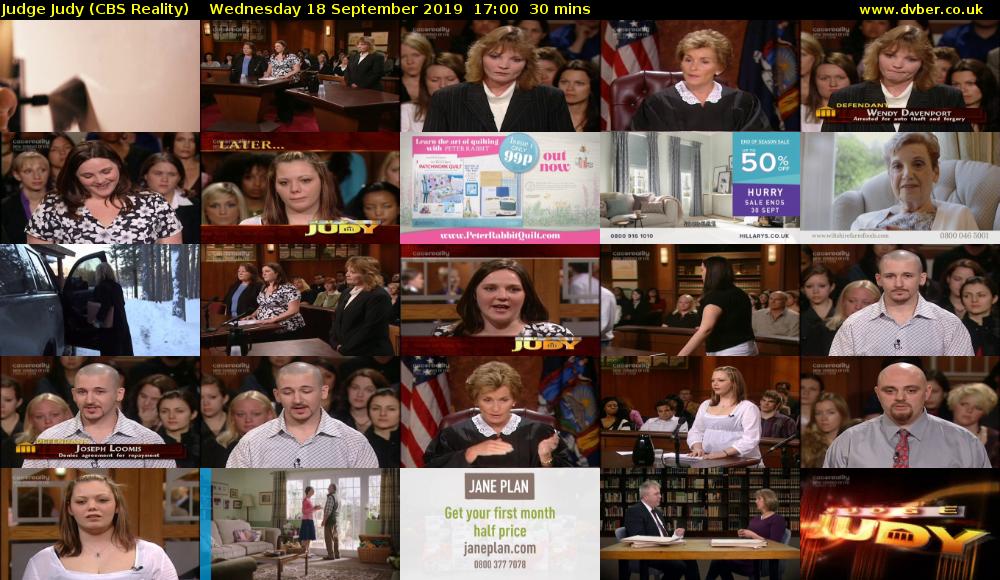 Judge Judy (CBS Reality) Wednesday 18 September 2019 17:00 - 17:30