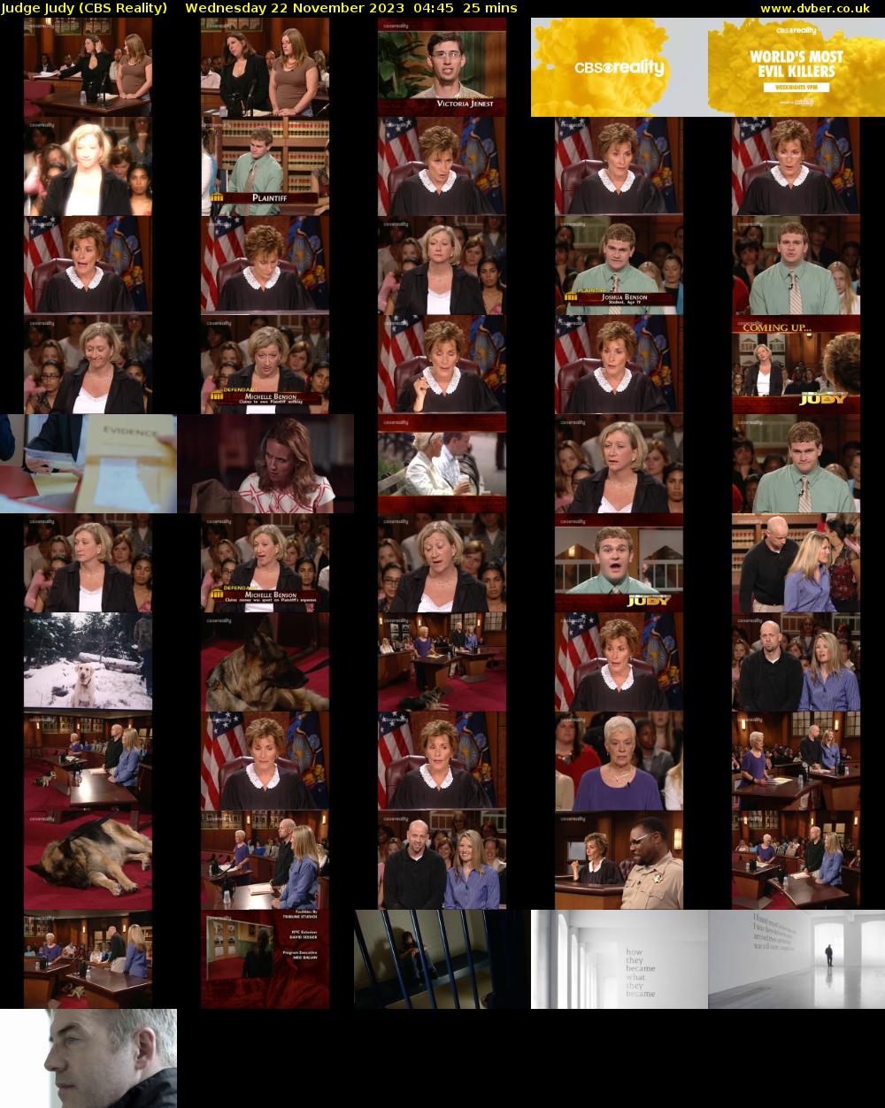 Judge Judy (CBS Reality) Wednesday 22 November 2023 04:45 - 05:10