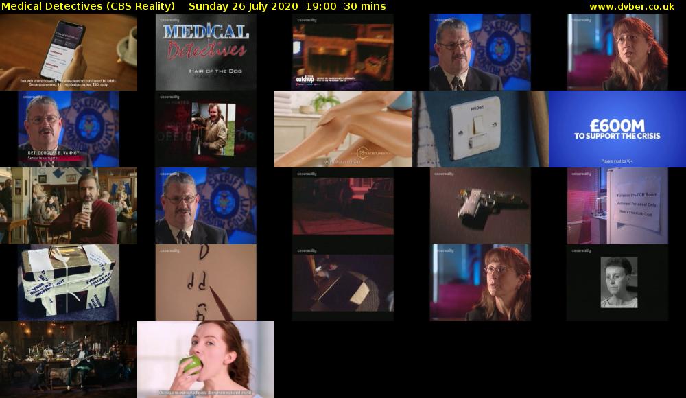 Medical Detectives (CBS Reality) Sunday 26 July 2020 19:00 - 19:30