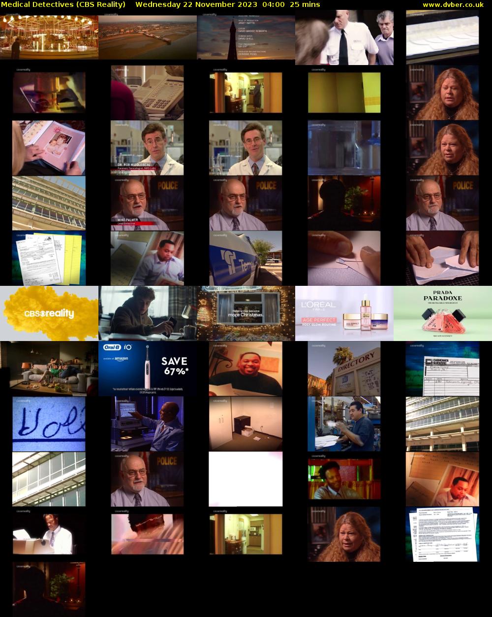 Medical Detectives (CBS Reality) Wednesday 22 November 2023 04:00 - 04:25