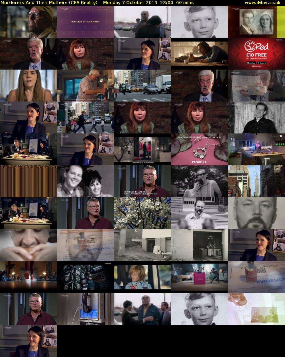 Murderers And Their Mothers (CBS Reality) Monday 7 October 2019 23:00 - 00:00