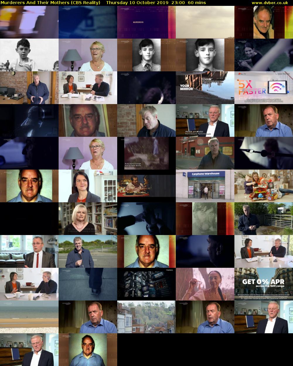 Murderers And Their Mothers (CBS Reality) Thursday 10 October 2019 23:00 - 00:00