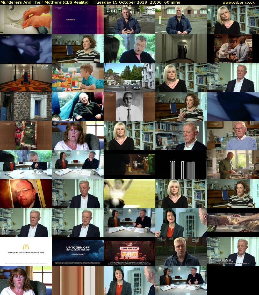 Murderers And Their Mothers (CBS Reality) Tuesday 15 October 2019 23:00 - 00:00