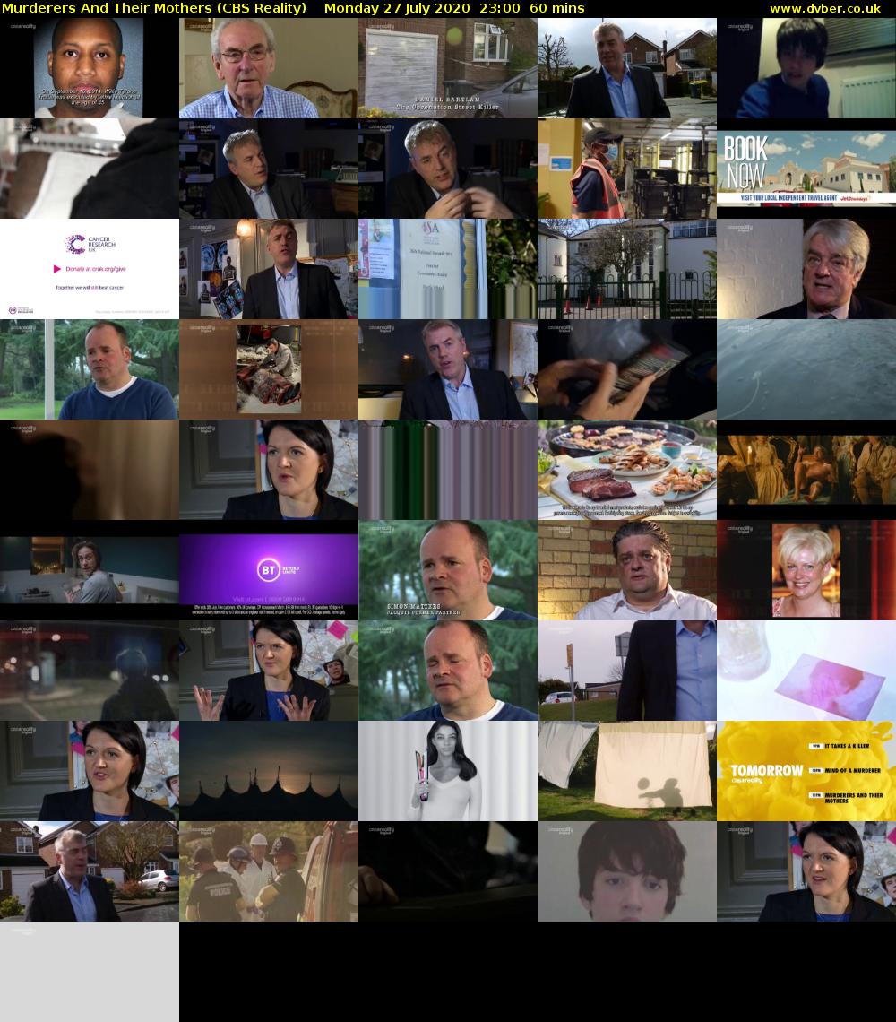Murderers And Their Mothers (CBS Reality) Monday 27 July 2020 23:00 - 00:00