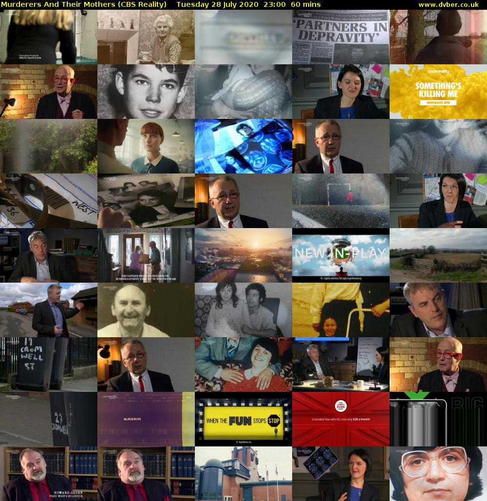 Murderers And Their Mothers (CBS Reality) Tuesday 28 July 2020 23:00 - 00:00
