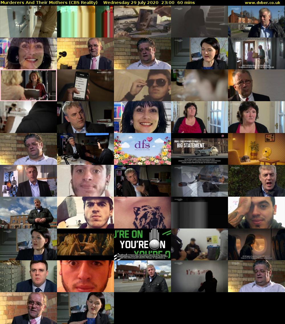 Murderers And Their Mothers (CBS Reality) Wednesday 29 July 2020 23:00 - 00:00