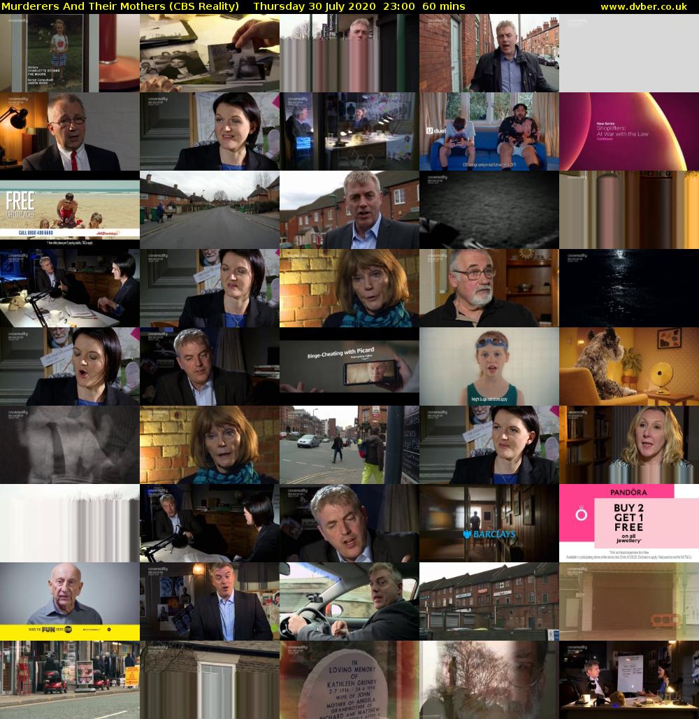 Murderers And Their Mothers (CBS Reality) Thursday 30 July 2020 23:00 - 00:00