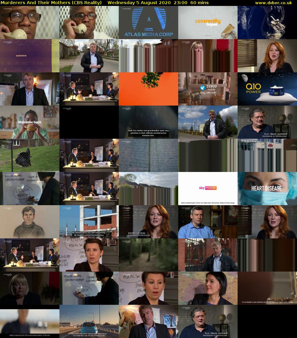 Murderers And Their Mothers (CBS Reality) Wednesday 5 August 2020 23:00 - 00:00