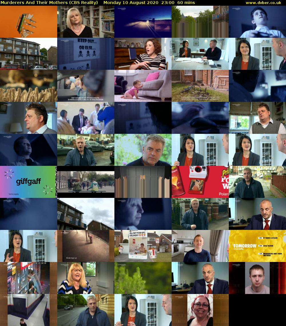 Murderers And Their Mothers (CBS Reality) Monday 10 August 2020 23:00 - 00:00