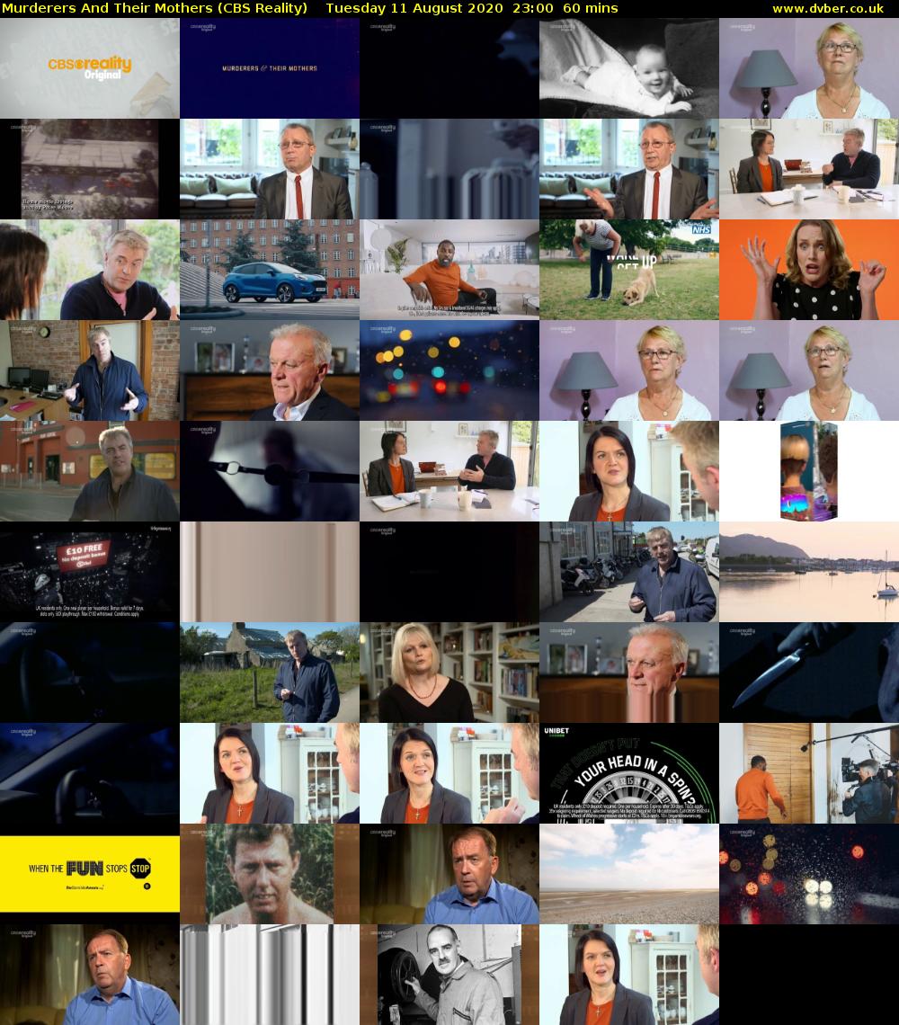 Murderers And Their Mothers (CBS Reality) Tuesday 11 August 2020 23:00 - 00:00