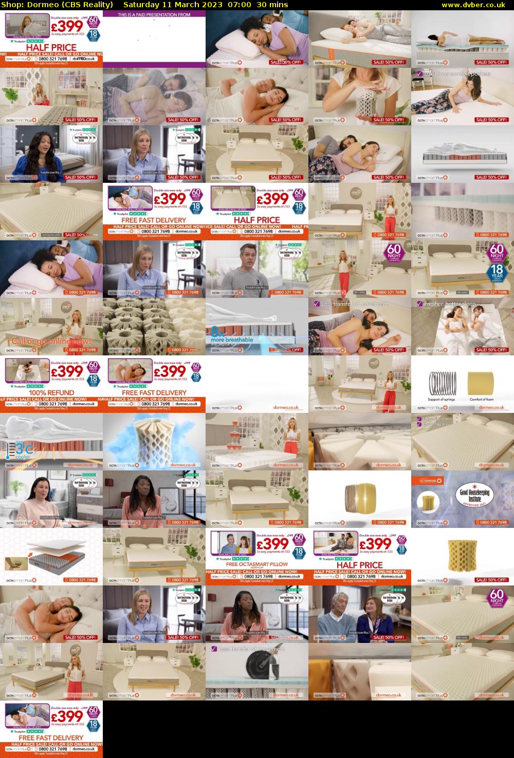 Shop: Dormeo (CBS Reality) Saturday 11 March 2023 07:00 - 07:30