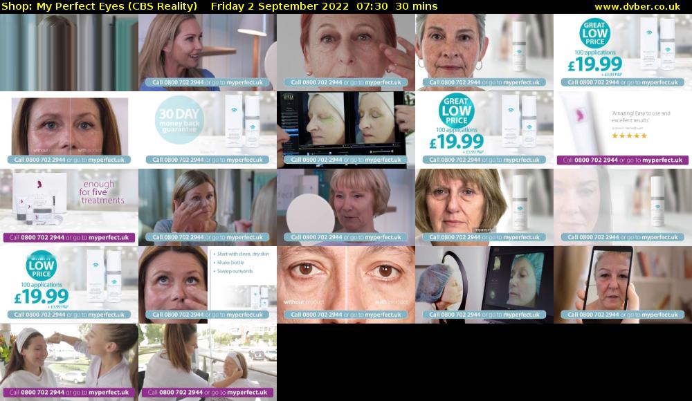 Shop: My Perfect Eyes (CBS Reality) Friday 2 September 2022 07:30 - 08:00