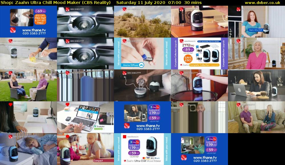 Shop: Zaahn Ultra Chill Mood Maker (CBS Reality) Saturday 11 July 2020 07:00 - 07:30