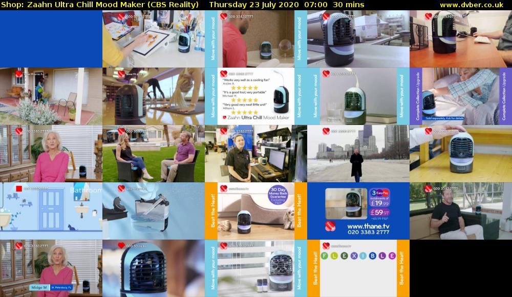 Shop: Zaahn Ultra Chill Mood Maker (CBS Reality) Thursday 23 July 2020 07:00 - 07:30