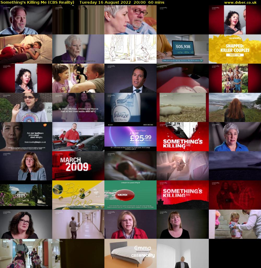 Something's Killing Me (CBS Reality) Tuesday 16 August 2022 20:00 - 21:00