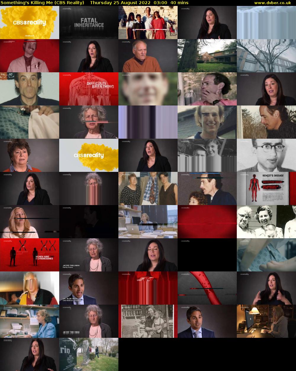 Something's Killing Me (CBS Reality) Thursday 25 August 2022 03:00 - 03:40