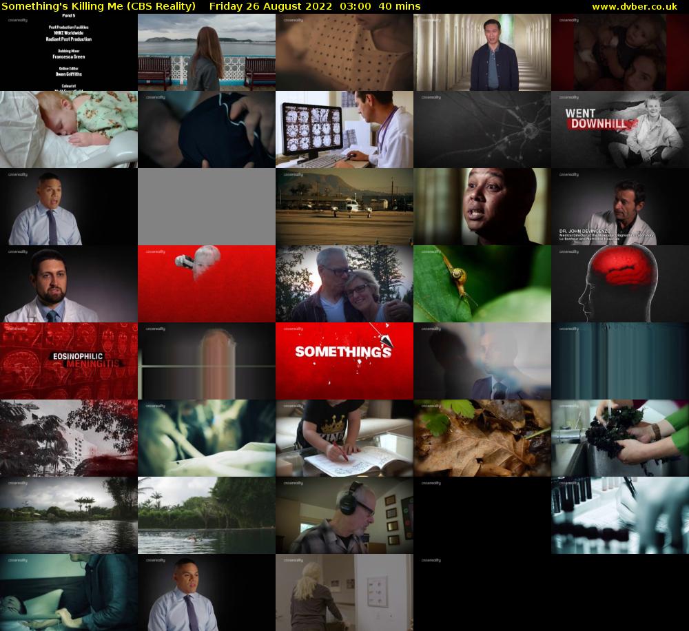 Something's Killing Me (CBS Reality) Friday 26 August 2022 03:00 - 03:40