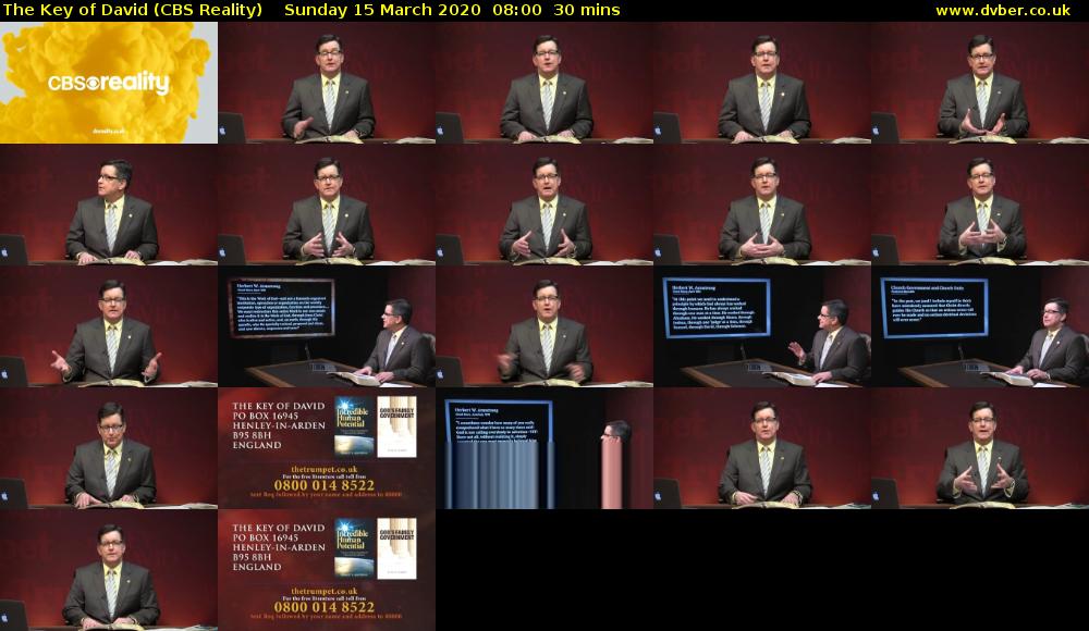 The Key of David (CBS Reality) Sunday 15 March 2020 08:00 - 08:30