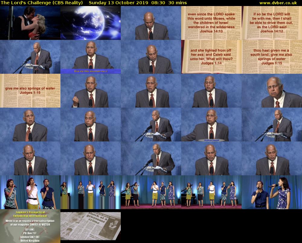 The Lord's Challenge (CBS Reality) Sunday 13 October 2019 08:30 - 09:00