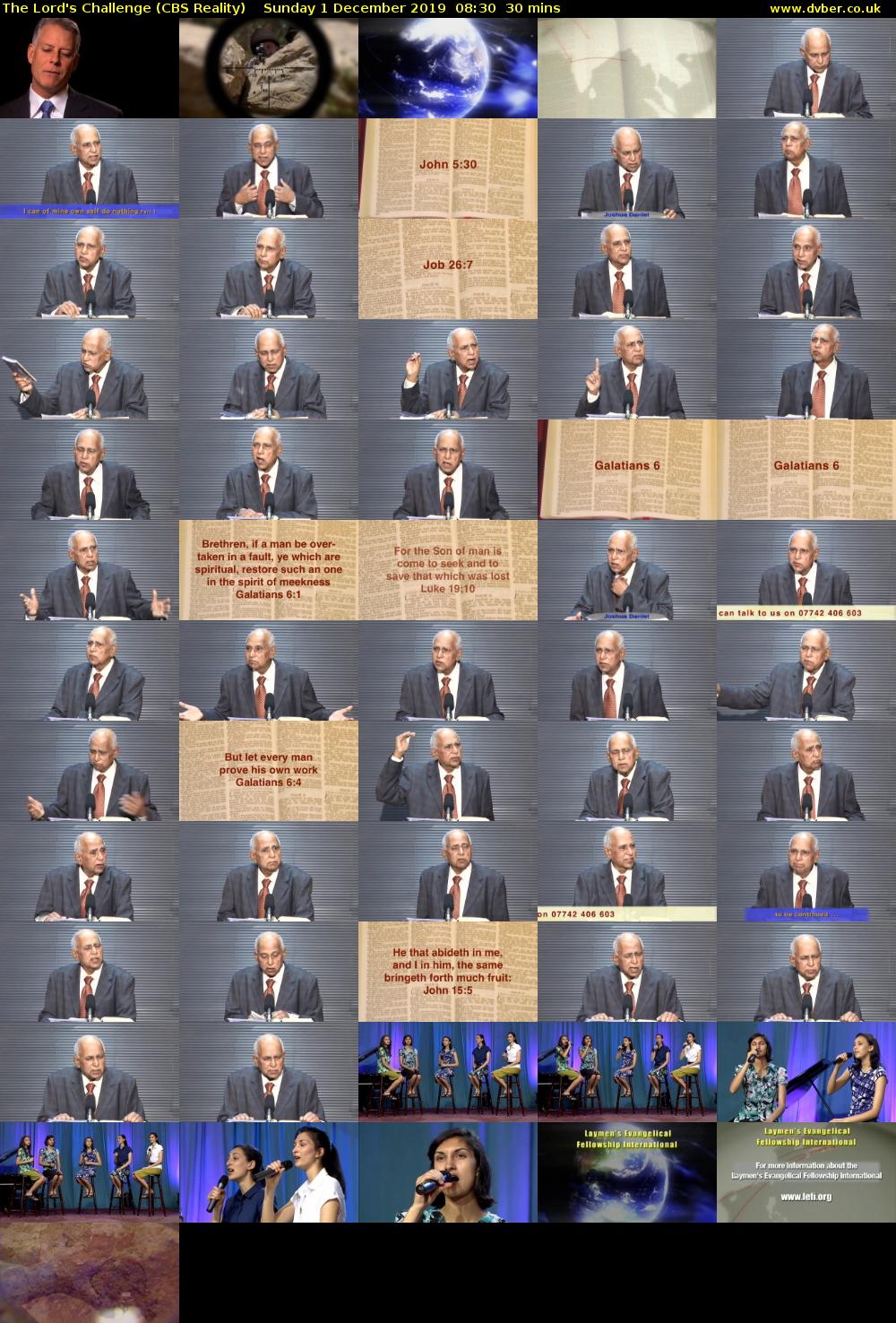 The Lord's Challenge (CBS Reality) Sunday 1 December 2019 08:30 - 09:00