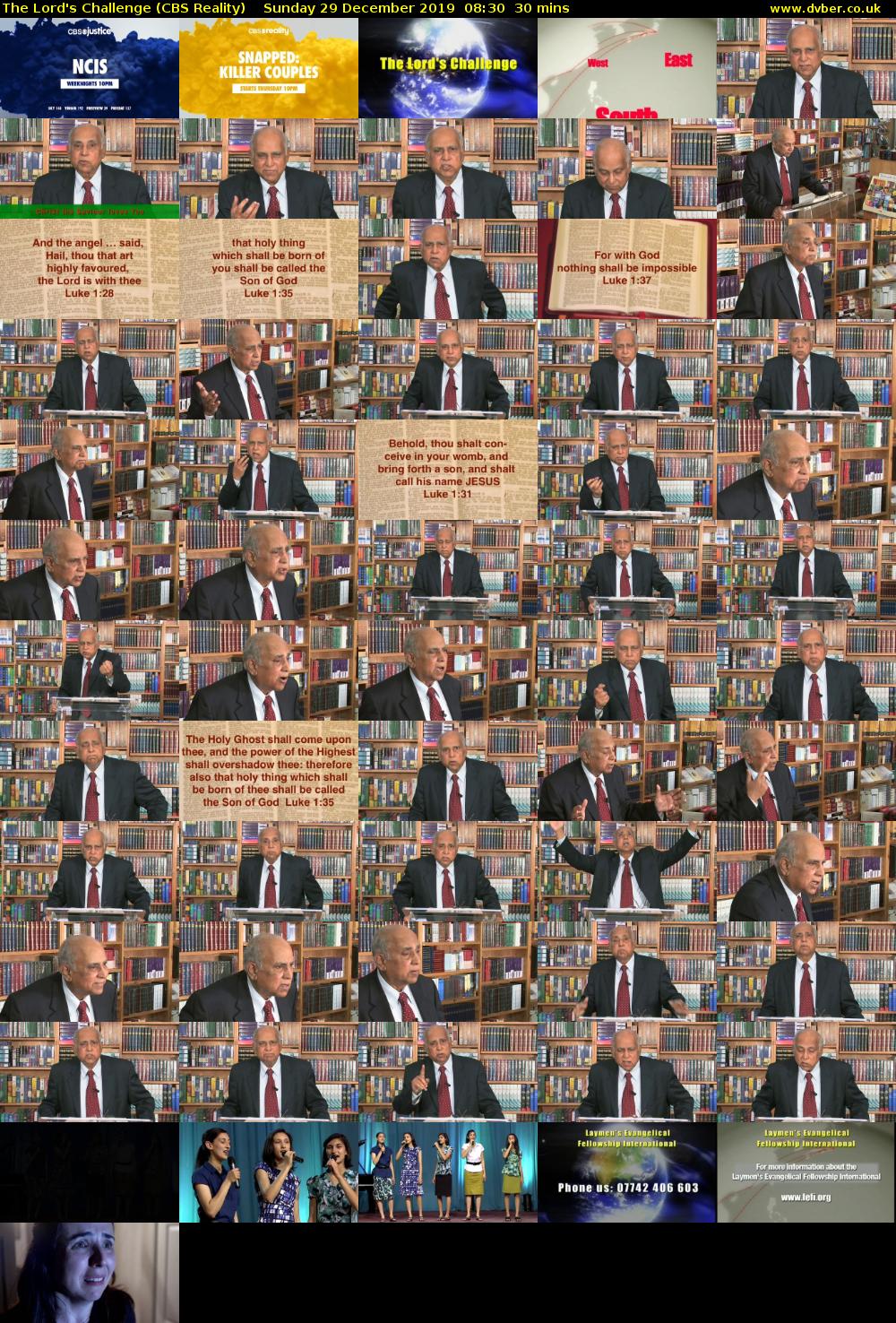 The Lord's Challenge (CBS Reality) Sunday 29 December 2019 08:30 - 09:00