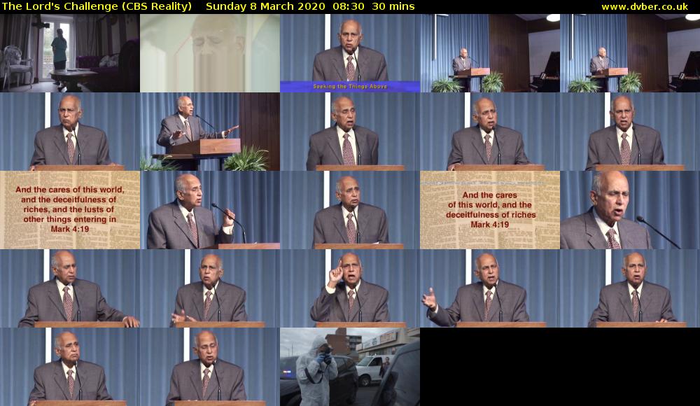 The Lord's Challenge (CBS Reality) Sunday 8 March 2020 08:30 - 09:00