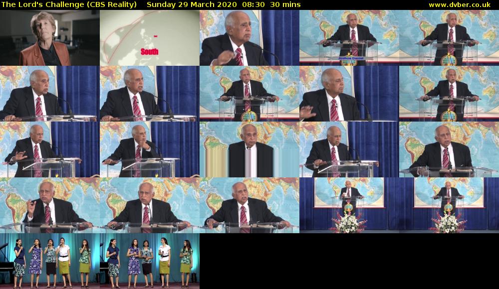 The Lord's Challenge (CBS Reality) Sunday 29 March 2020 08:30 - 09:00