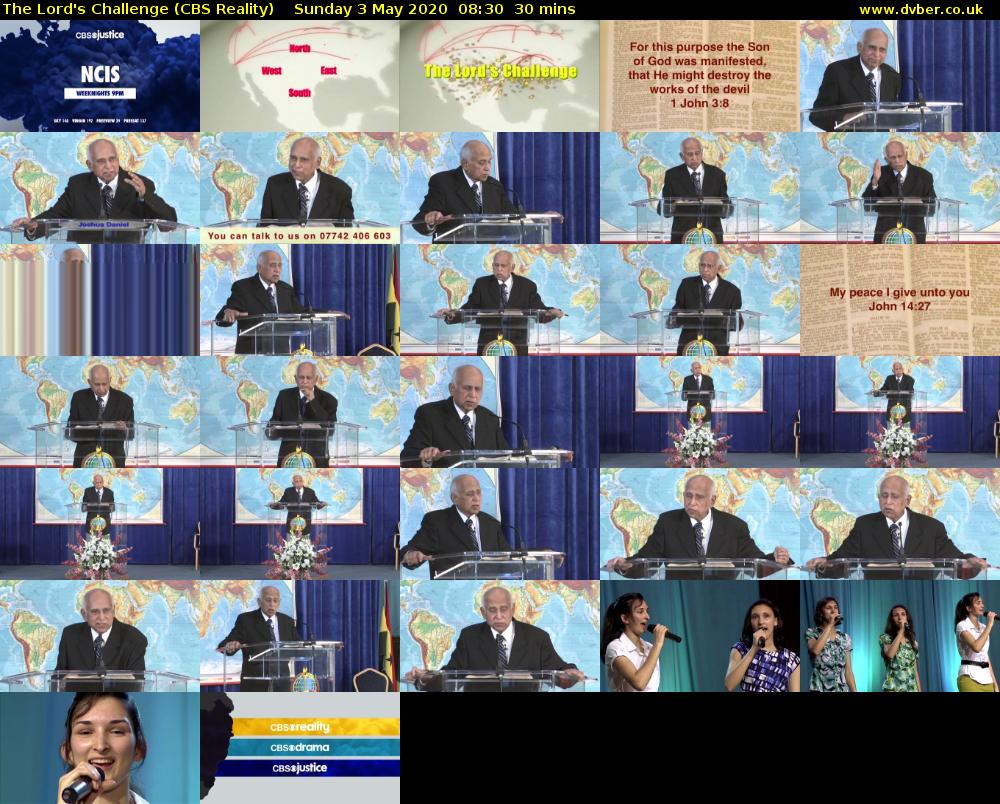 The Lord's Challenge (CBS Reality) Sunday 3 May 2020 08:30 - 09:00
