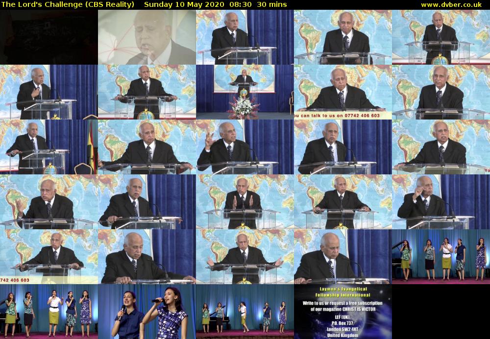 The Lord's Challenge (CBS Reality) Sunday 10 May 2020 08:30 - 09:00