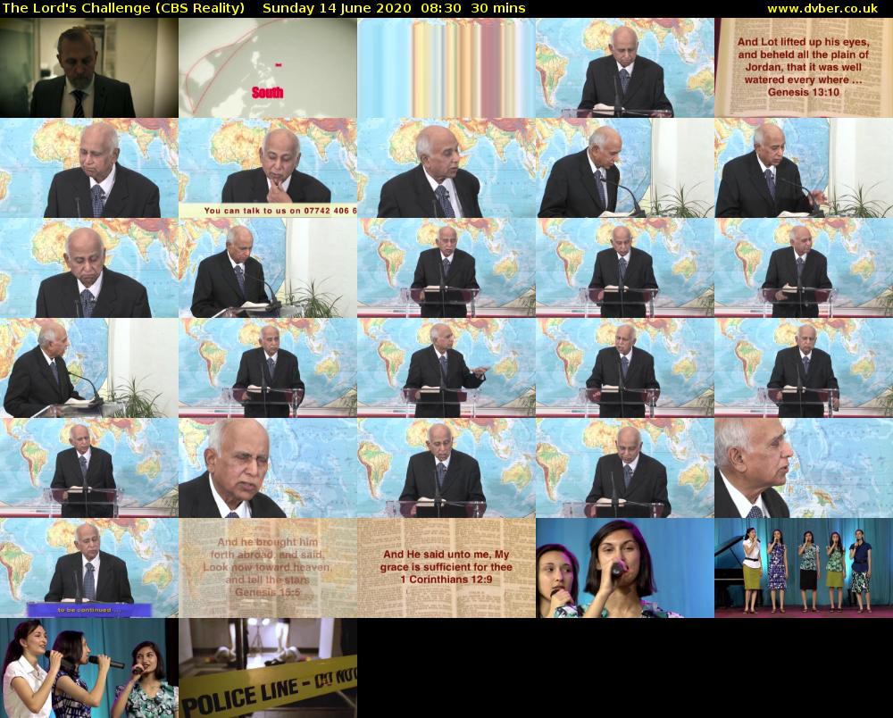 The Lord's Challenge (CBS Reality) Sunday 14 June 2020 08:30 - 09:00