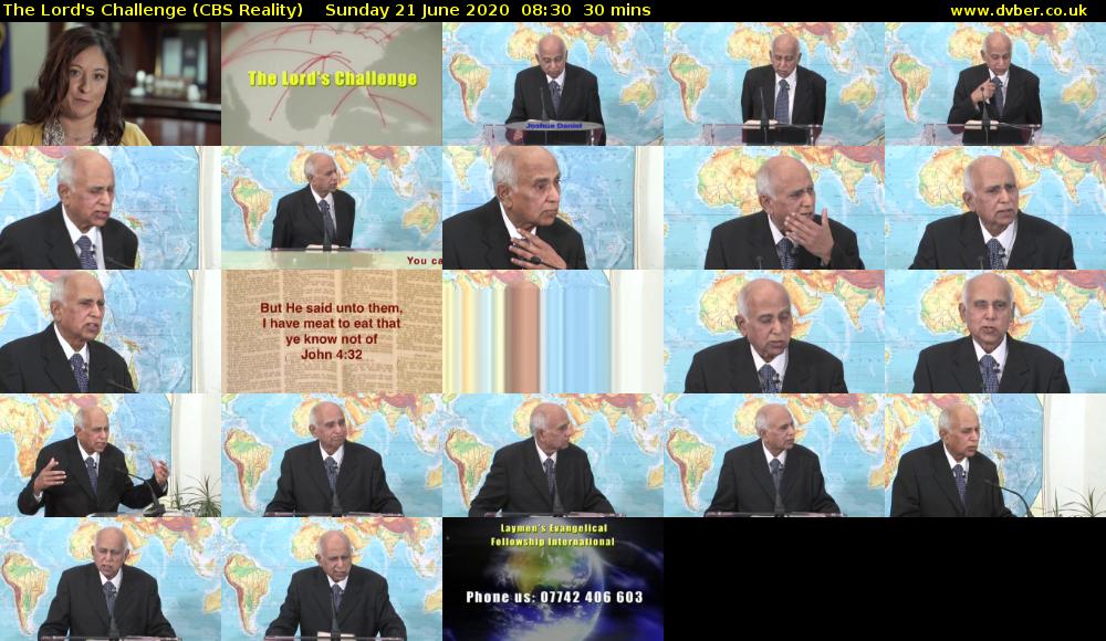 The Lord's Challenge (CBS Reality) Sunday 21 June 2020 08:30 - 09:00