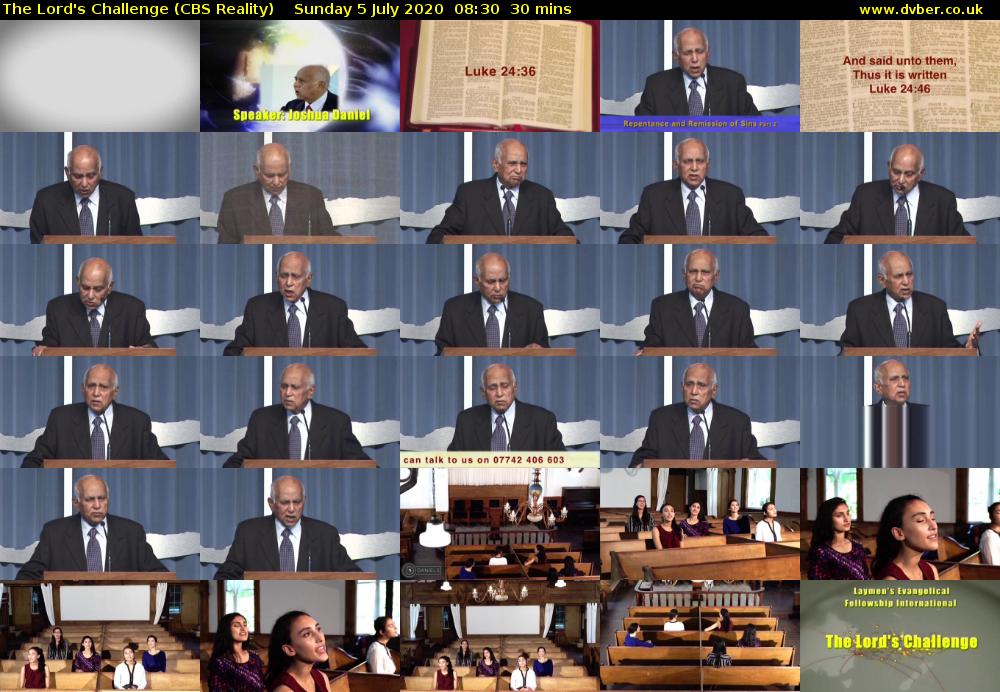 The Lord's Challenge (CBS Reality) Sunday 5 July 2020 08:30 - 09:00