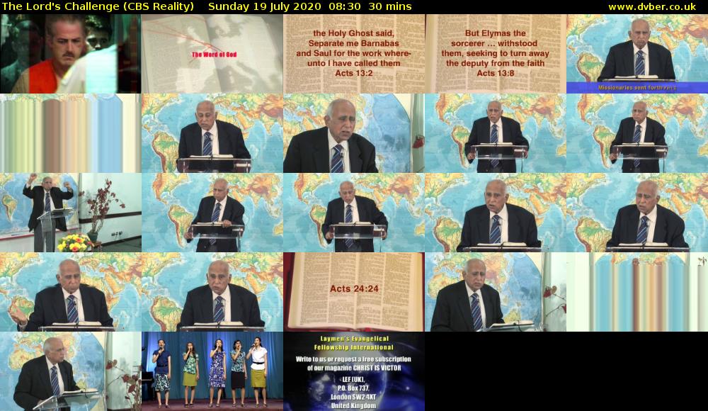 The Lord's Challenge (CBS Reality) Sunday 19 July 2020 08:30 - 09:00