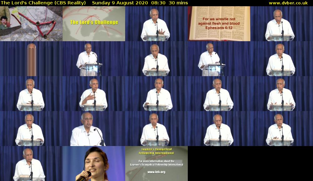 The Lord's Challenge (CBS Reality) Sunday 9 August 2020 08:30 - 09:00
