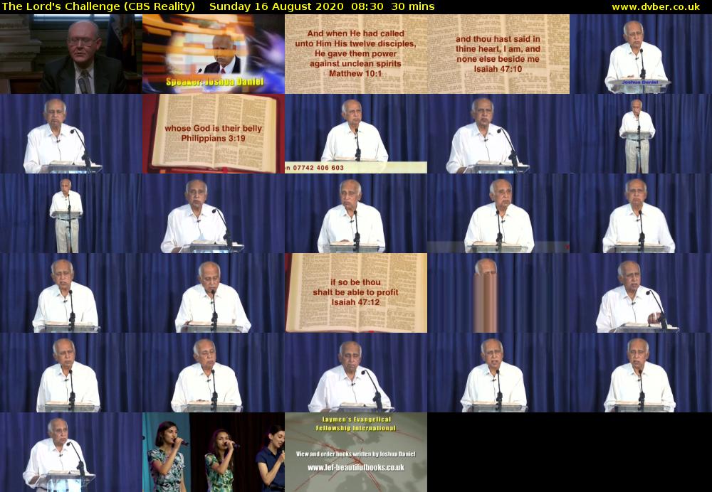 The Lord's Challenge (CBS Reality) Sunday 16 August 2020 08:30 - 09:00