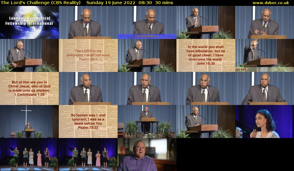 The Lord's Challenge (CBS Reality) Sunday 19 June 2022 08:30 - 09:00