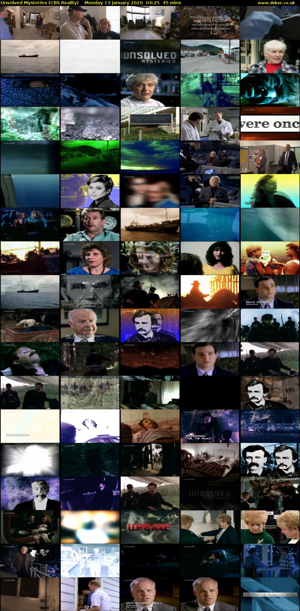 Unsolved Mysteries (CBS Reality) Monday 13 January 2020 04:25 - 05:10