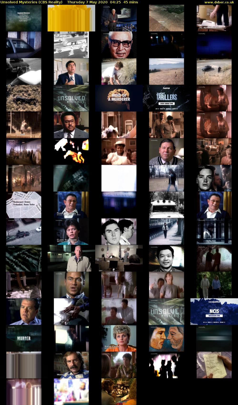 Unsolved Mysteries (CBS Reality) Thursday 7 May 2020 04:25 - 05:10