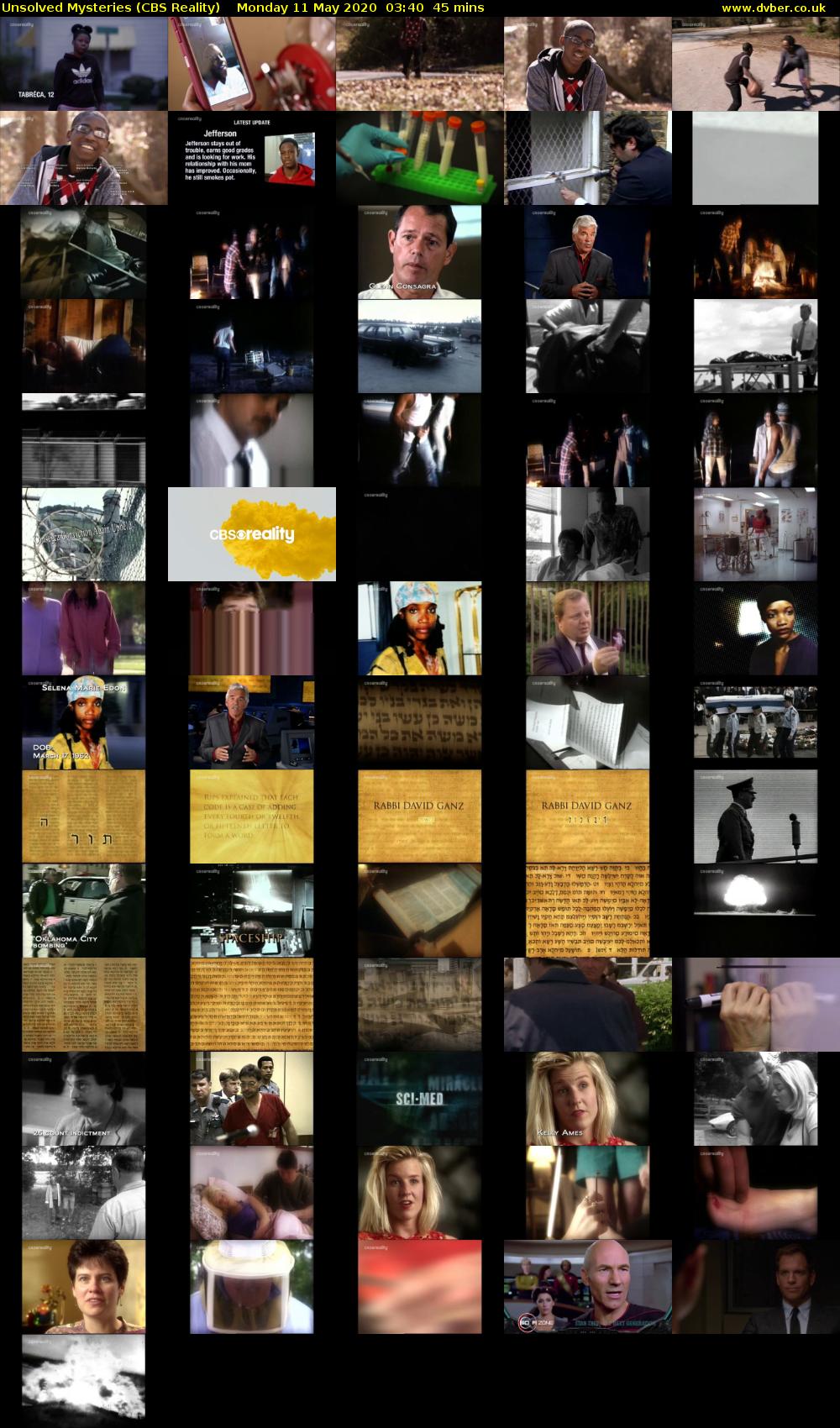 Unsolved Mysteries (CBS Reality) Monday 11 May 2020 03:40 - 04:25