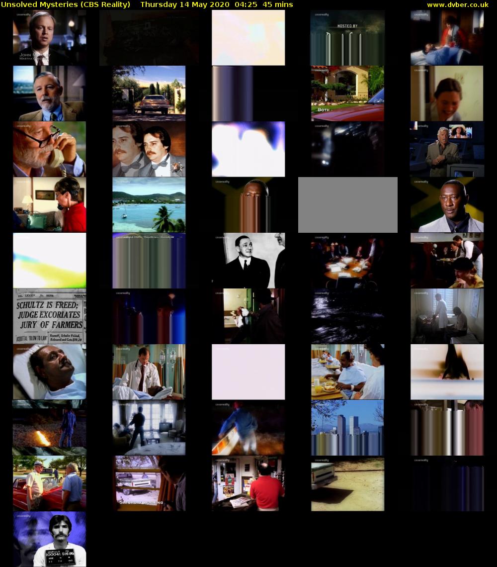 Unsolved Mysteries (CBS Reality) Thursday 14 May 2020 04:25 - 05:10